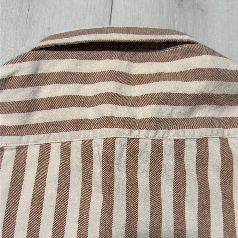 Rylee & Cru Striped Brown & Cream Boys Button-Up Shirt Long Sleeve  size 12-14y